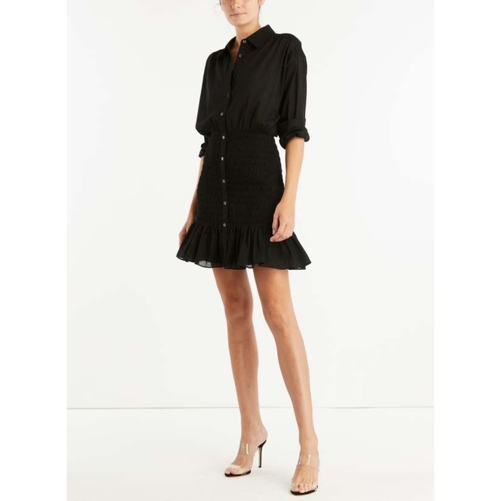 Veronica Beard Newport Dress Size 14 Black Cotton Smocked Minimalist Stretch LBD - Picture 14 of 16